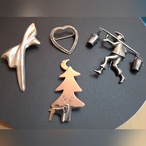 Set Of 4 VINTAGE Sterling silver 925 designer brooches pins ANNE HARVEY